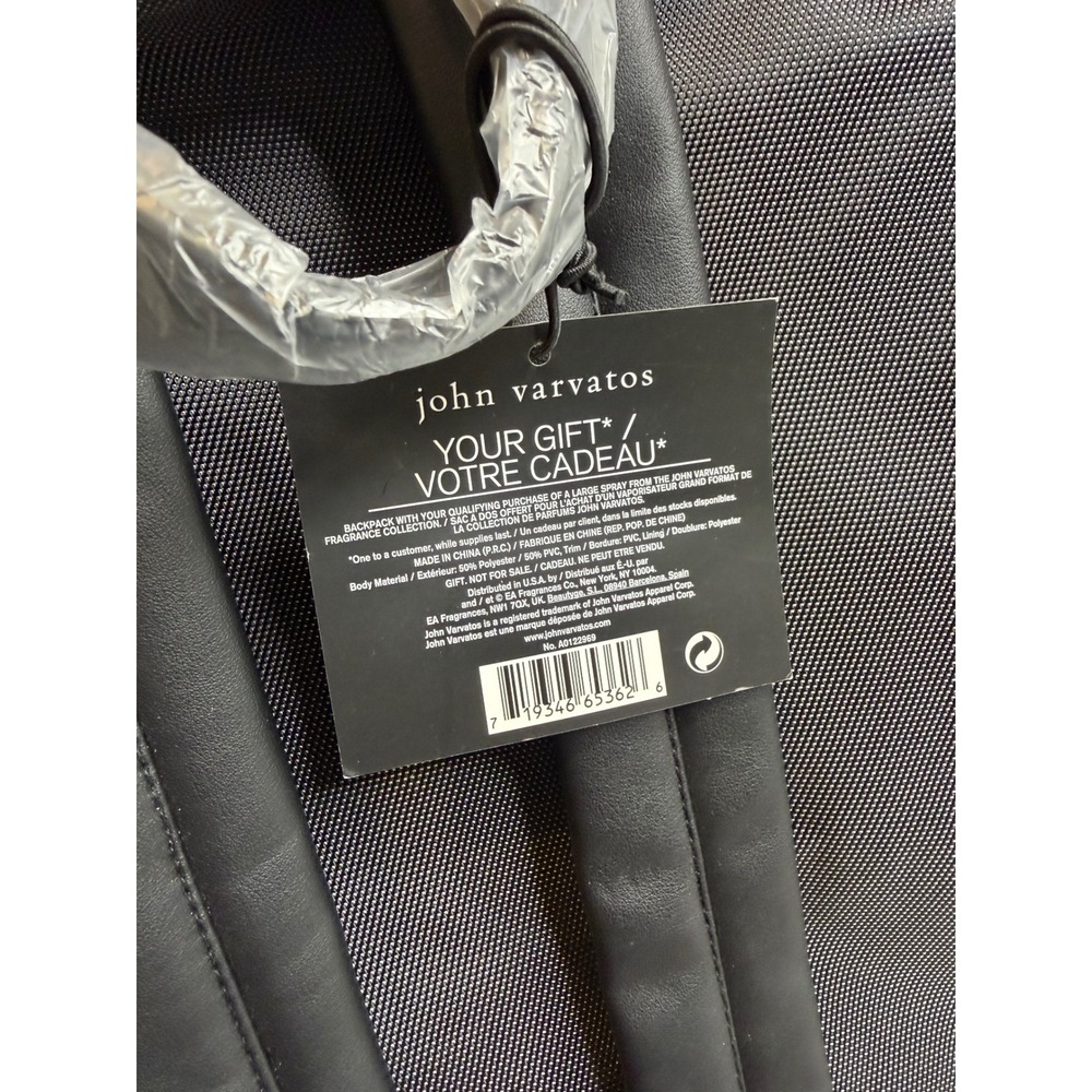 John Varvatos Black Ballistic Nylon Backpack Laptop Bag Travel Rucksack New - Picture 7 of 8